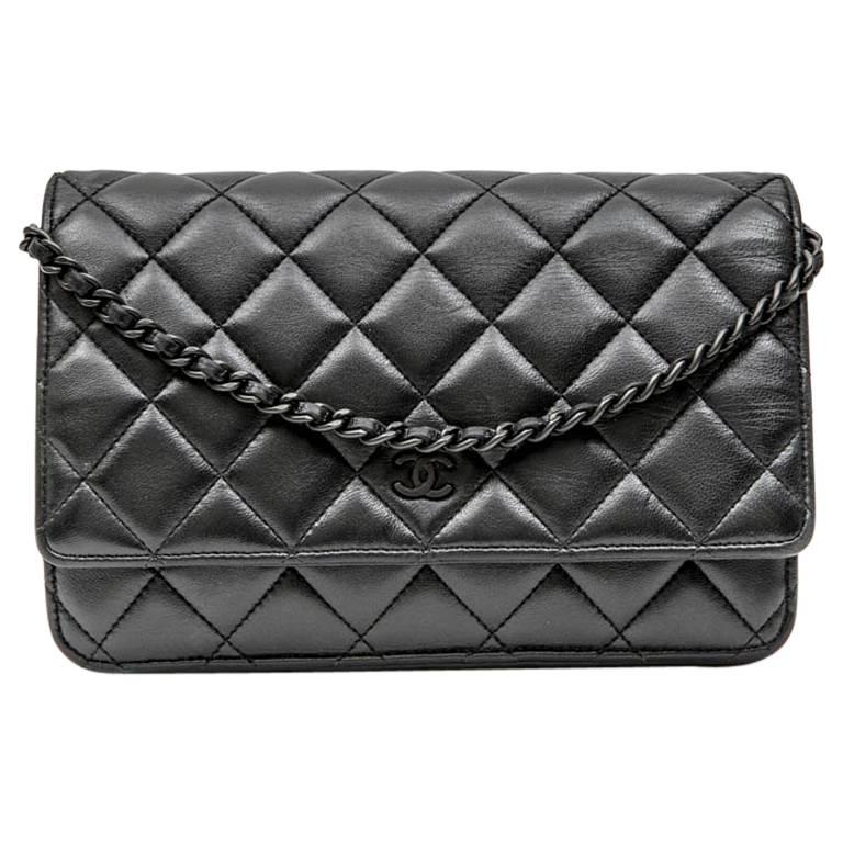 CHANEL 'Wallet on Chain' All Black Bag in Black Quilted Smooth Leather