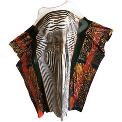 Jean Paul Gaultier Maille Vintage Gold Op Art Torso Print Kimono Sleeve Caftan