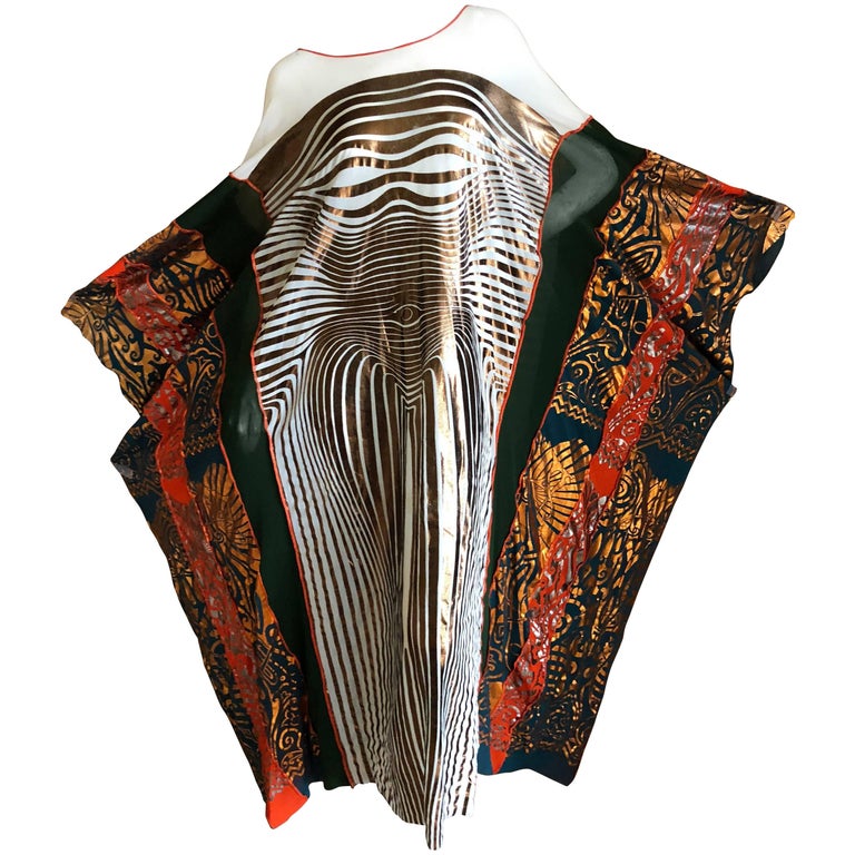 Jean Paul Gaultier Maille Vintage Gold Op Art Torso Print Kimono Sleeve ...