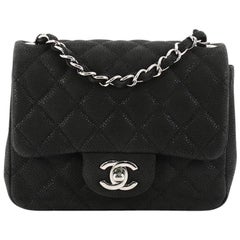 Chanel Square Classic Single Flap Bag Quilted Caviar Mini at 1stDibs