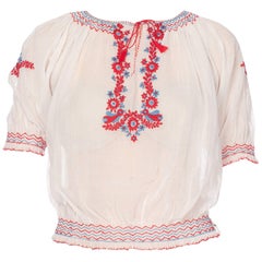 Mid-Century Vintage Hand Embroidered Hungarian Boho Top