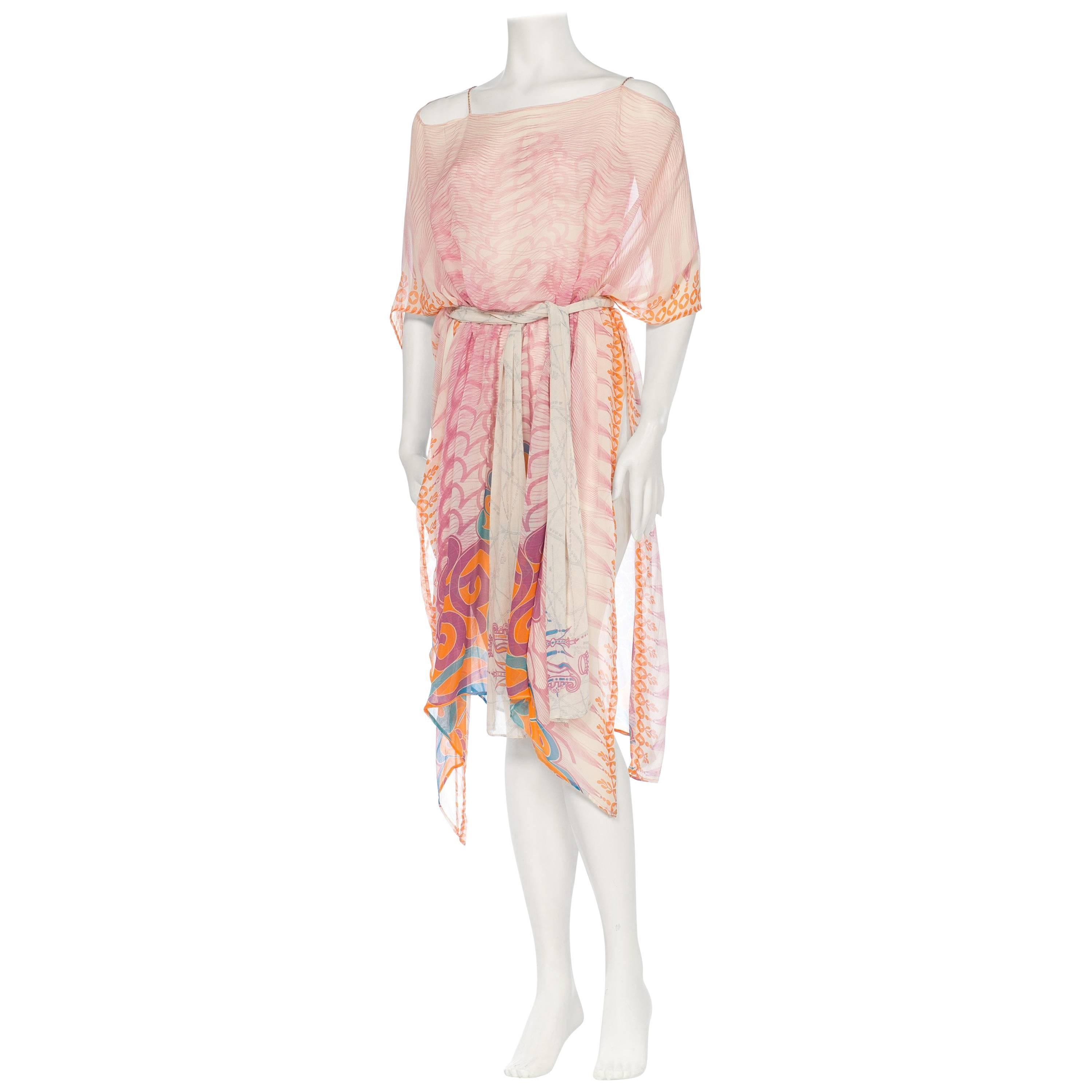 Pink Silk Chiffon Kaftan With Chain Detail by Morphew