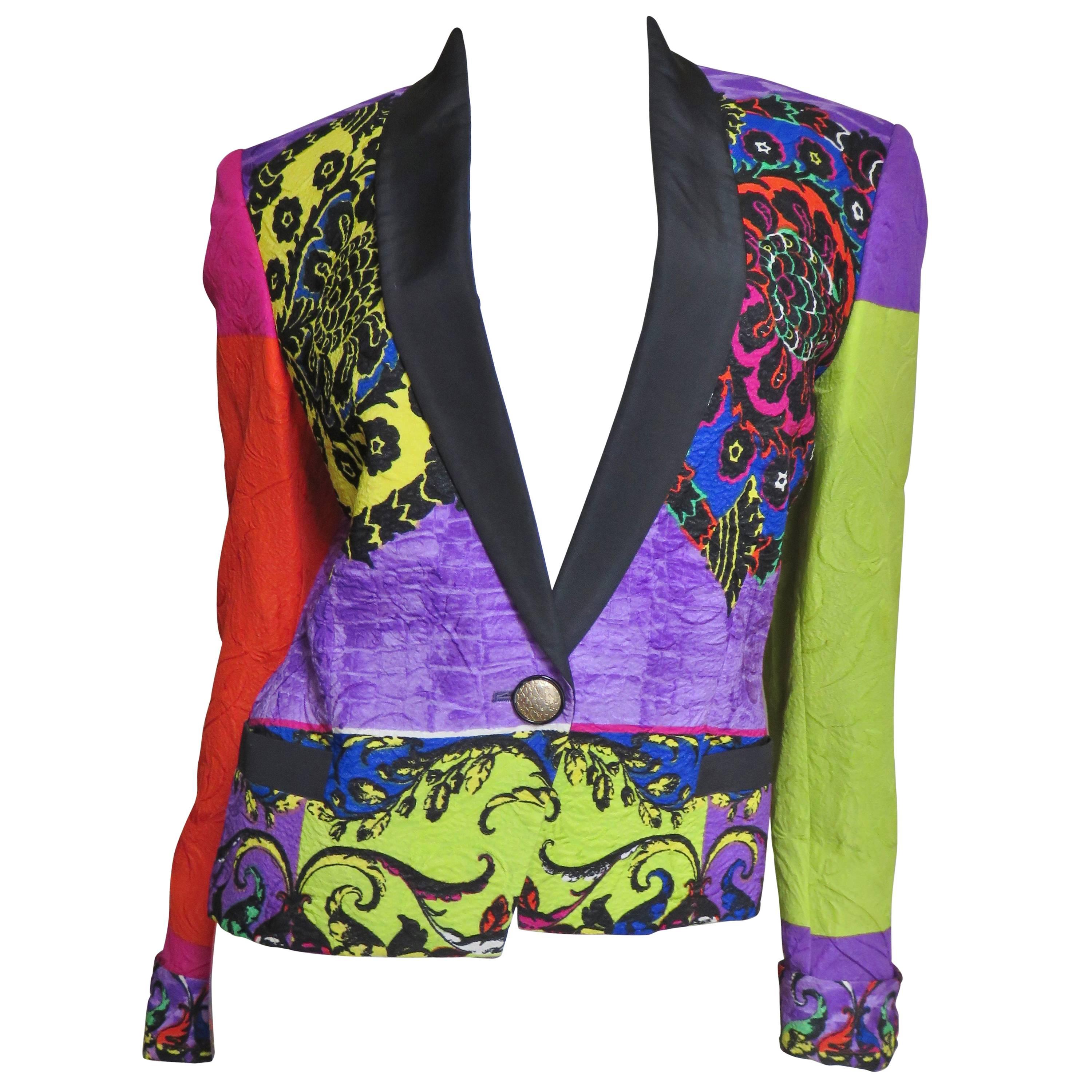 1990s Gianni Versace Color Block Silk Jacket