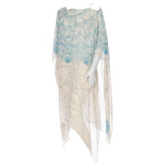 MORPHEW COLLECTION Baby Blue Geometric Silk Chiffon Kaftan With Scarf Belt