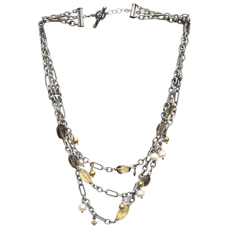 David Yurman Sterling and Yellow Gold Three Strand Bijoux Necklace w ...