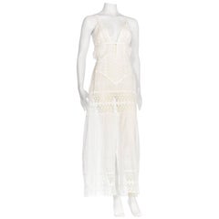 White Cotton Victorian Eyelet  Embroidered Lace Maxi Dress