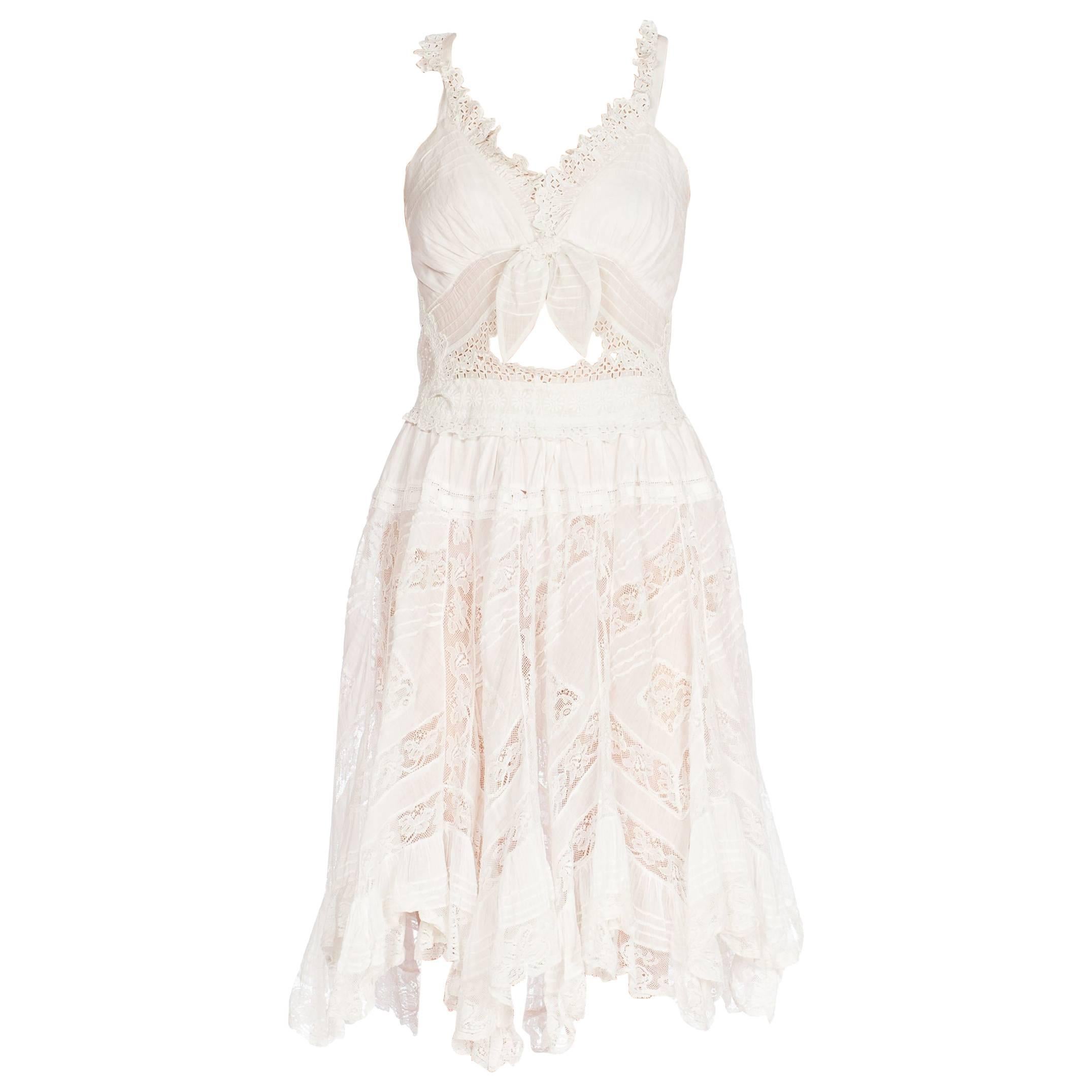 Frilly Victorian White Cotton Lace Dress