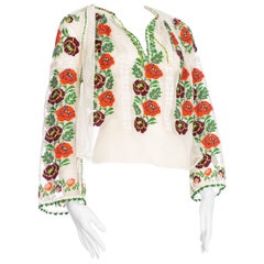 Romanian Embroidered Chiffon and Cotton Embroidered Blouse