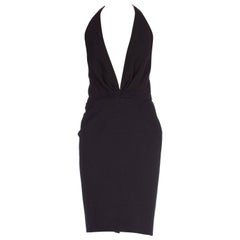 1980S DONNA KARAN Black Wool Knit Low Cut Cocktail Dress