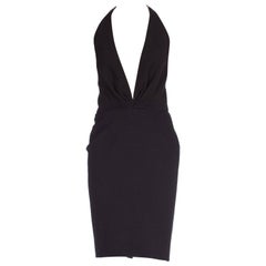 Vintage 1980S DONNA KARAN Black Wool Knit Low Cut Cocktail Dress