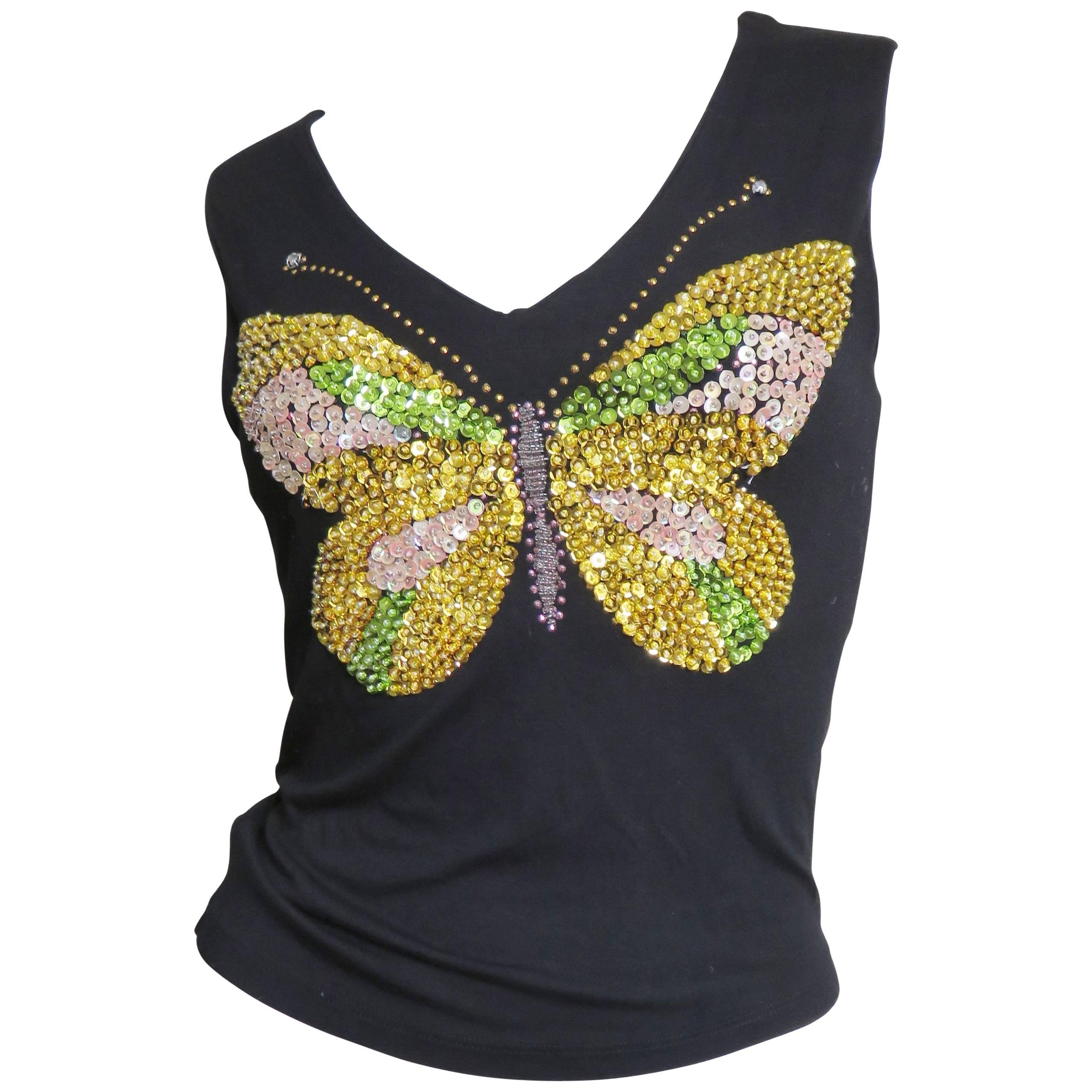 1980s Christian Lacroix Butterfly Beaded T-Shirt