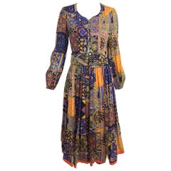 Moorish mosaic cotton print laced front bohemian dress 1960s