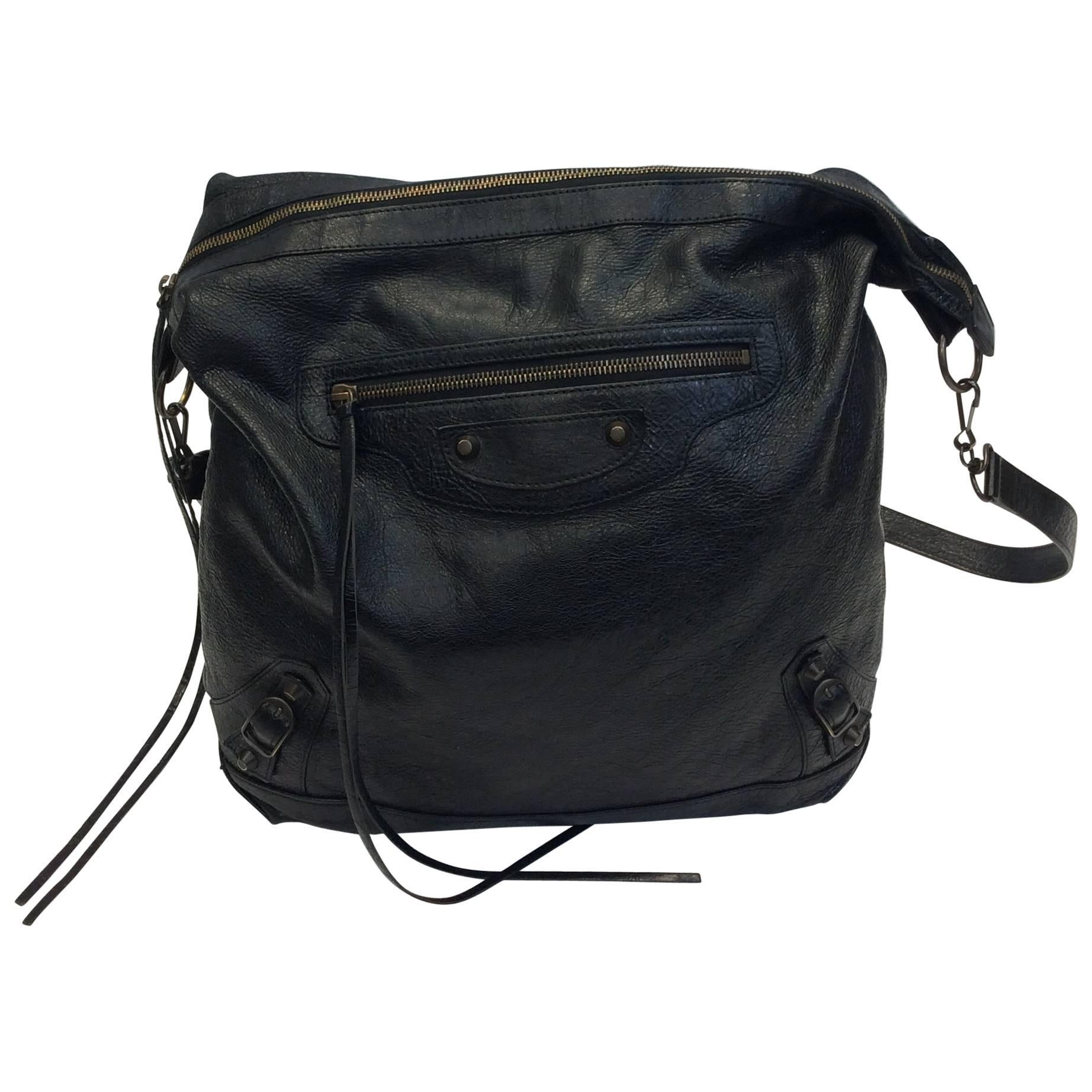 Balenciaga Black Leather Shoulder Bag For Sale