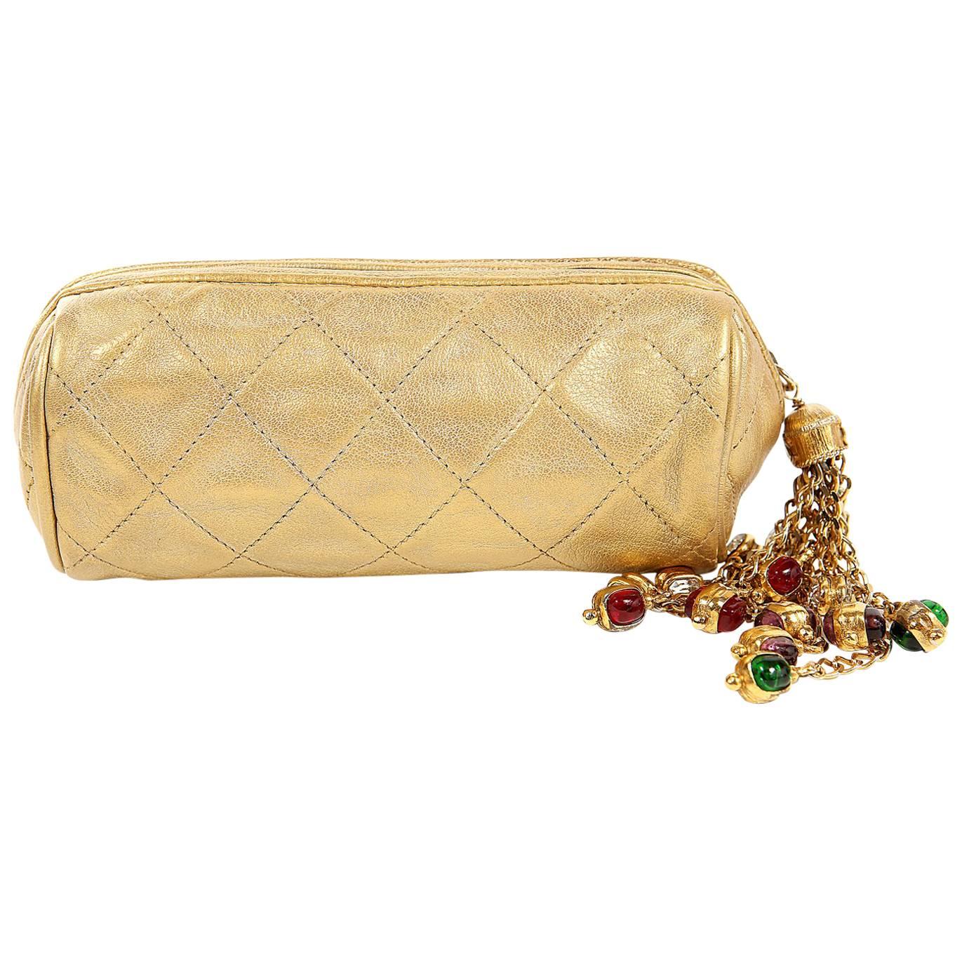 Chanel Gold Leather Gripoix Tassel Evening Bag at 1stDibs