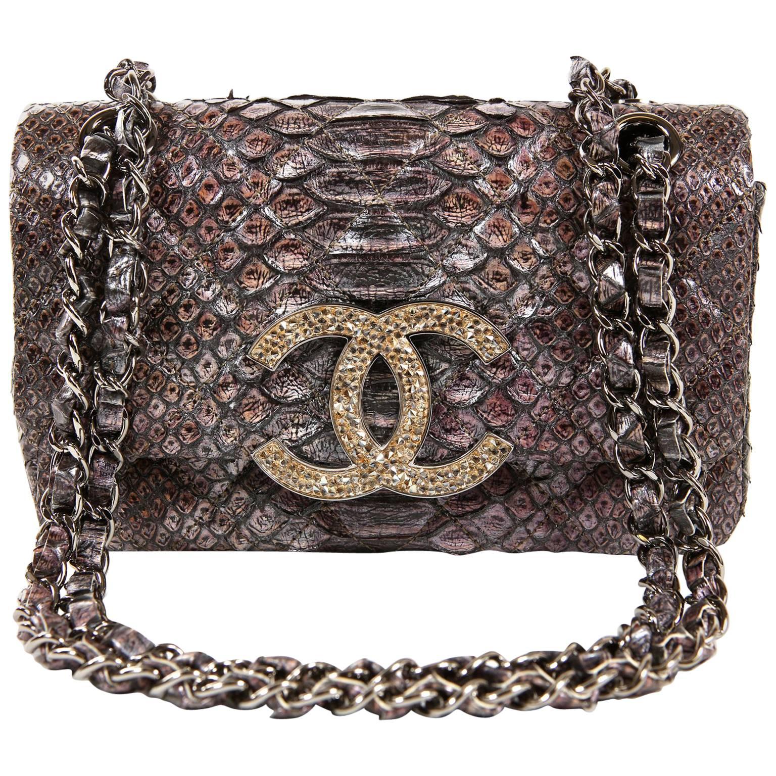 Chanel Silver Lilac Python Flap Bag