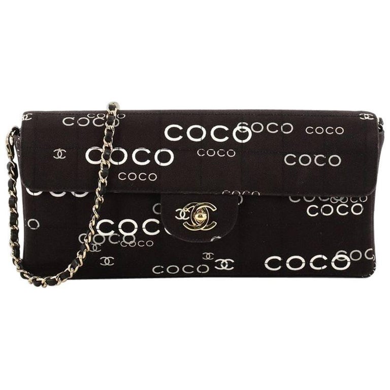 Chanel Chocolate Bar Flap Bag Quilted Printed Canvas East West at 1stDibs