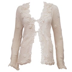 Outstanding Oscar de la Renta Crochet Cardigan with Rosettes Collar & Trim