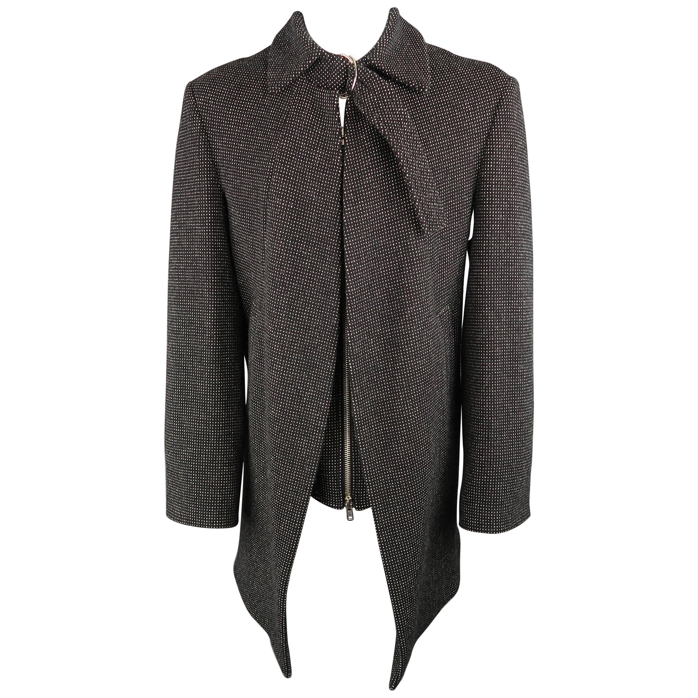 VIVIENNE WESTWOOD Size 14 Black & White Nailhead Wool Strap Collar Corset Coat