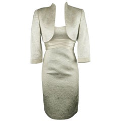 BADGLEY MISCHKA Size 0 Metallic Silver Lace Textured Sleeveless Dress / Bolero