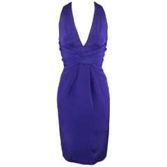 ZAC POSEN Size 2 Purple Stretch Silk Darted Halter Top Cocktail Dress