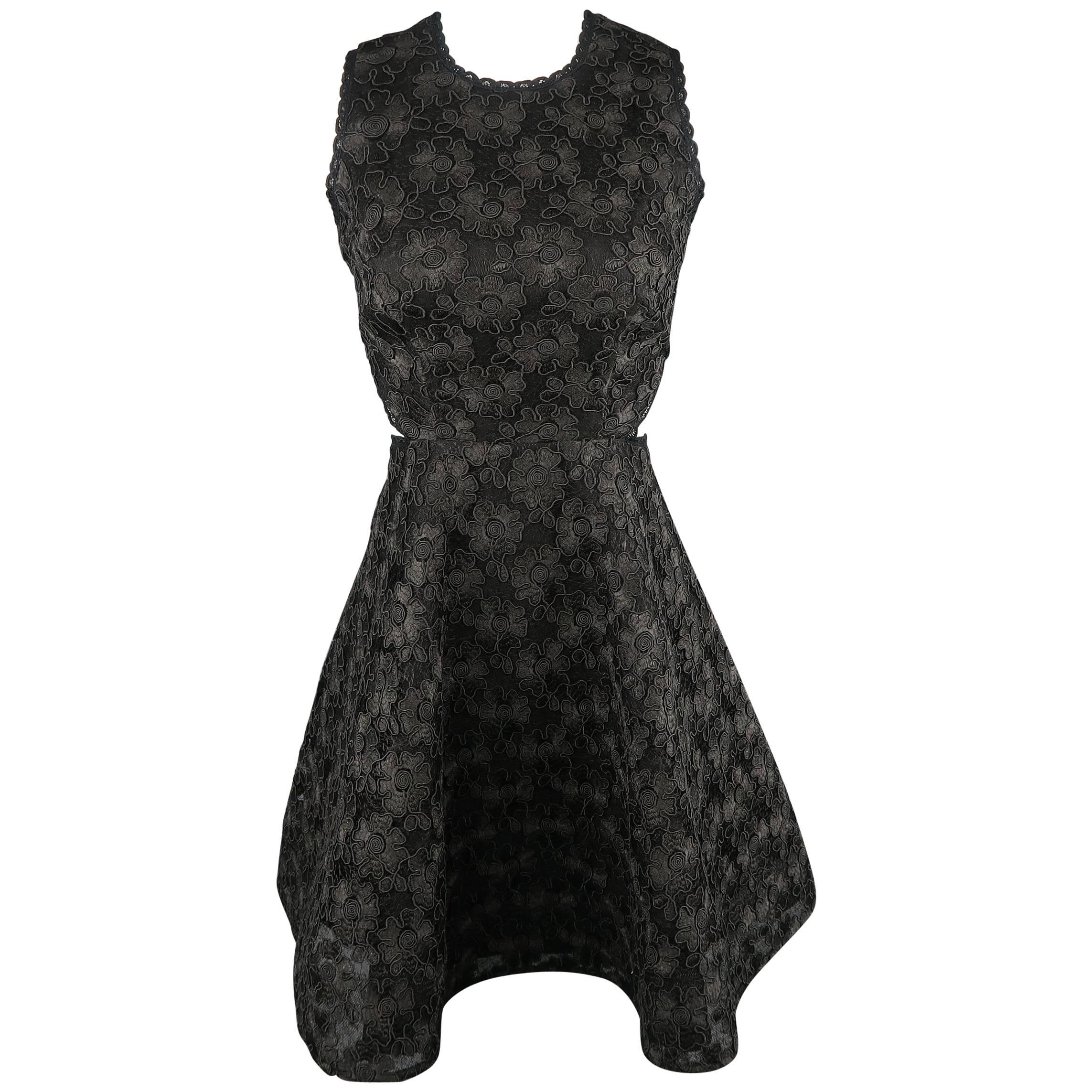 ALEXIS Size XS Black Lace Open Back Flair Skirt Cocktail Dress