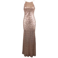 BADGLEY MISCHKA Size 2 Rose Gold Sequin Fitted Skinny Strap Evening Gown