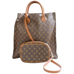 Louis Vuitton Sac Plat Monogram Tote Bag + Removable Pouch French Company 1970s