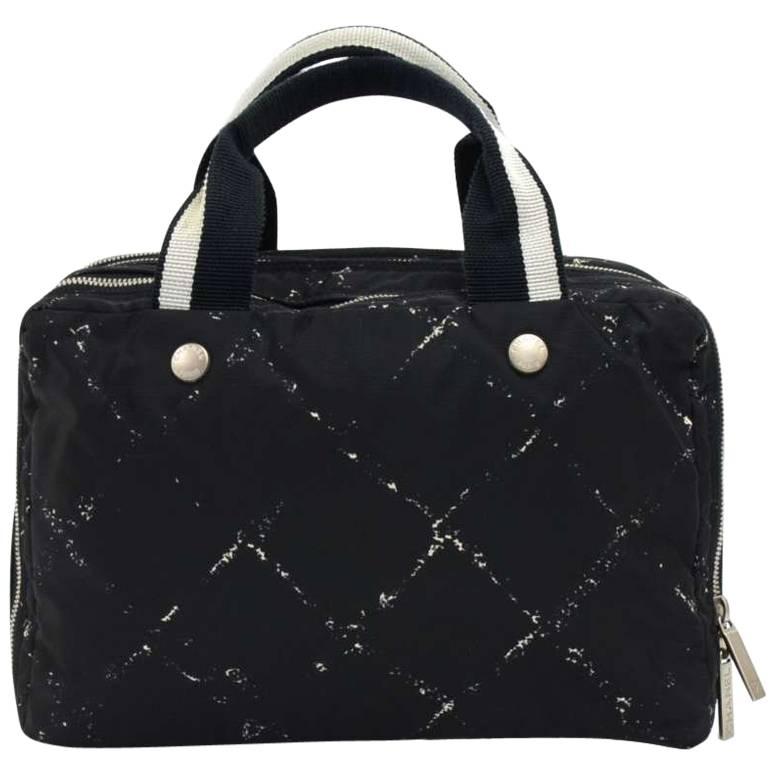 Chanel Travel Line Black and White Nylon Waterproof Hand Bag