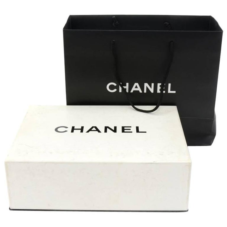 Chanel White Box Paper bag Ribbon and Tissue Paper Set for Medium Flap Bags  at 1stDibs