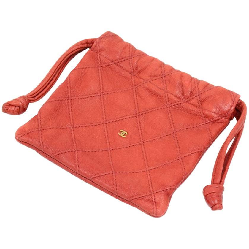 Chanel Vintage Red Quilted Leather Mini Pouch