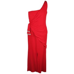 VALENTINO Red Chiffon ONE SHOULDER EVENING Gown DRESS Gown