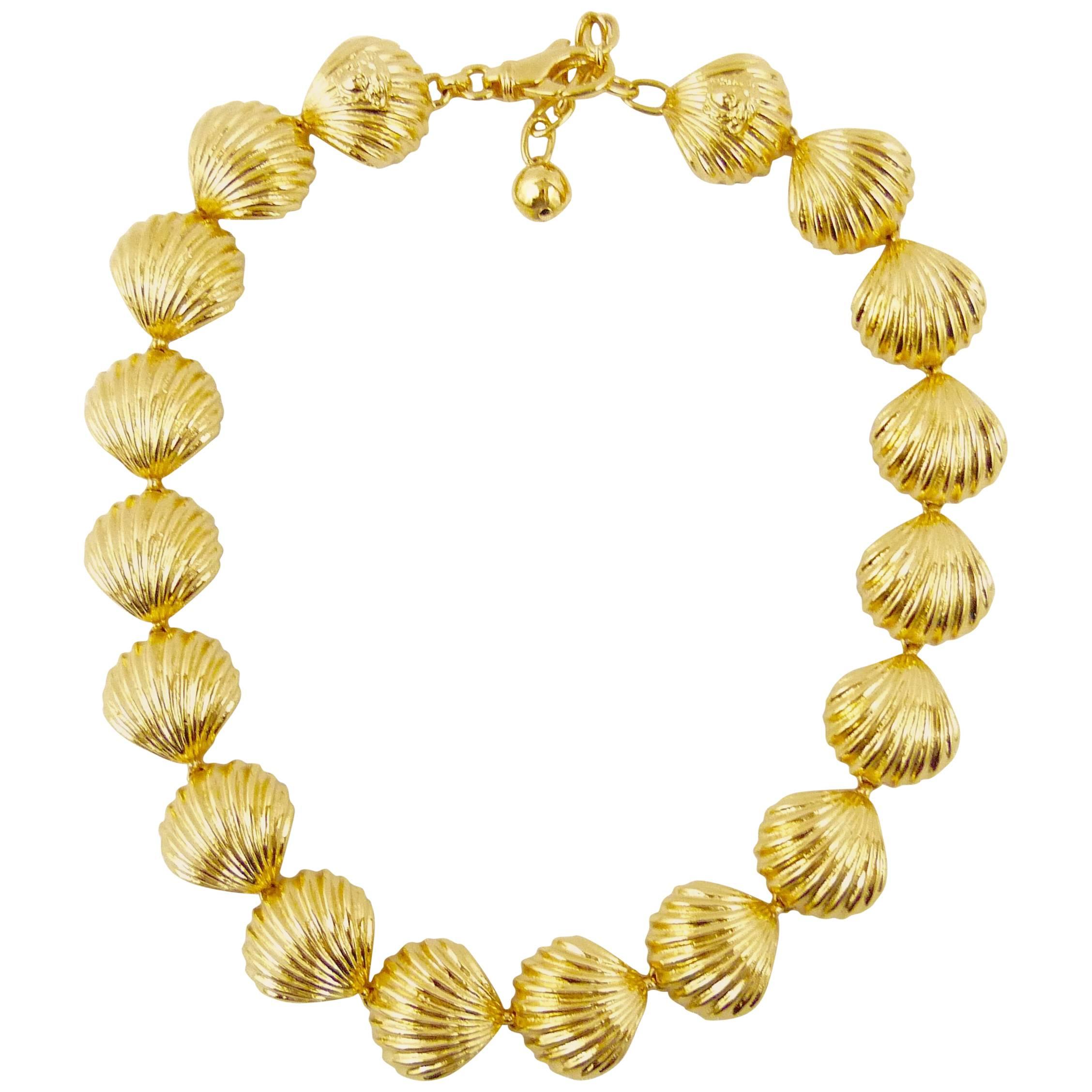 Gianni Versace 1990's gold tone shell necklace