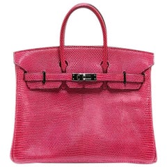 Hermès - Sac Birkin 25 en lézard fuchsia