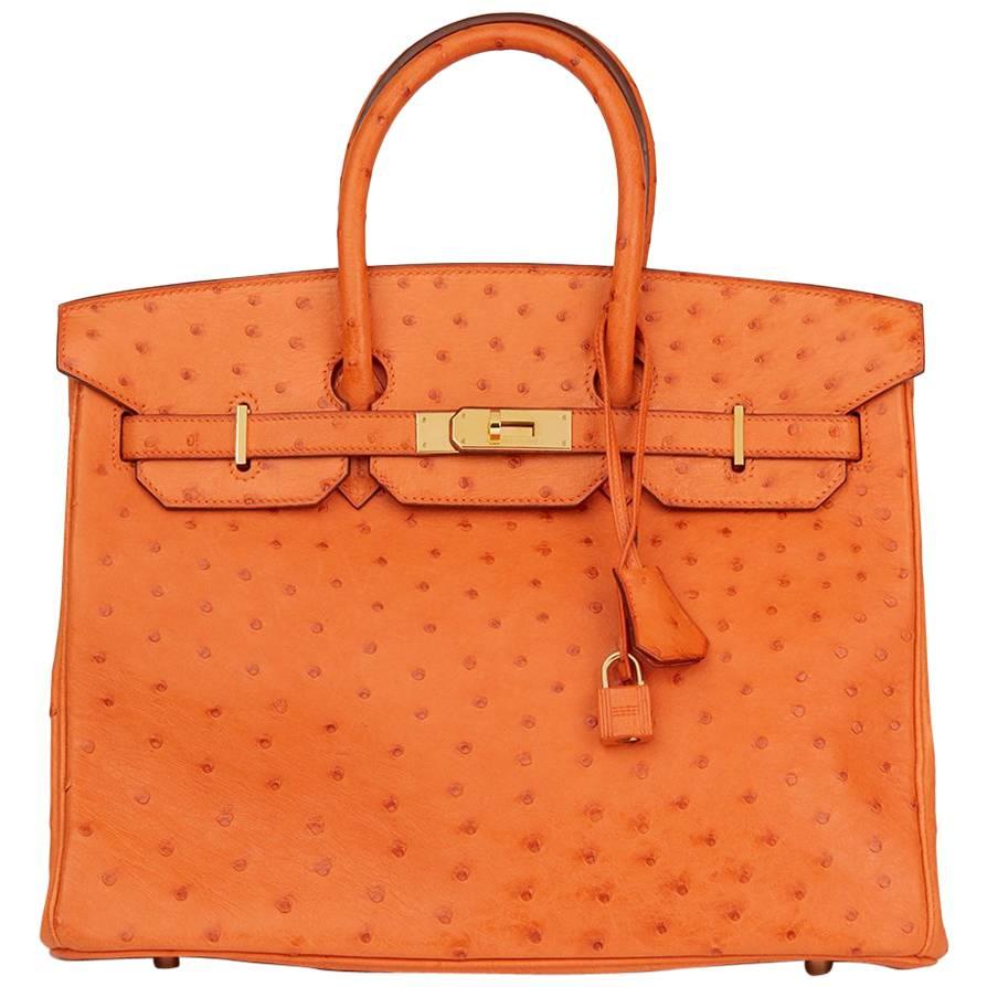 2004 Hermes Orange H Ostrich Leather Birkin 35cm