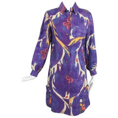 Contessa Hong Kong hand painted raw silk shirt dress  1960s 