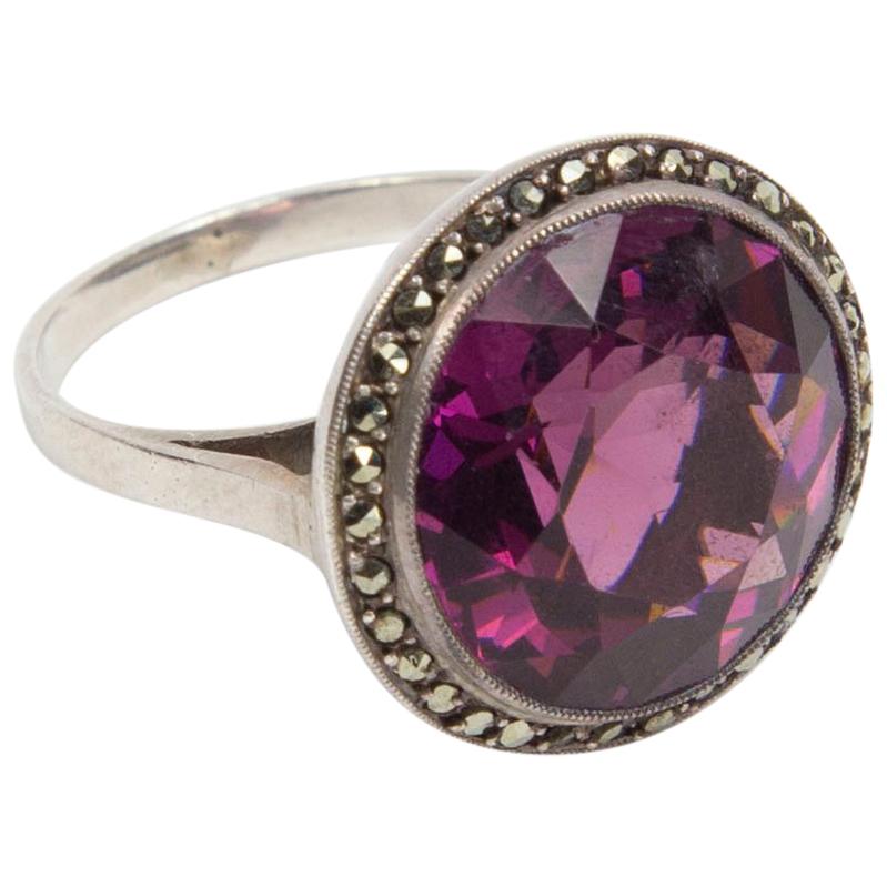 Beautiful Art Deco Faux Amethyst Statement Ring For Sale