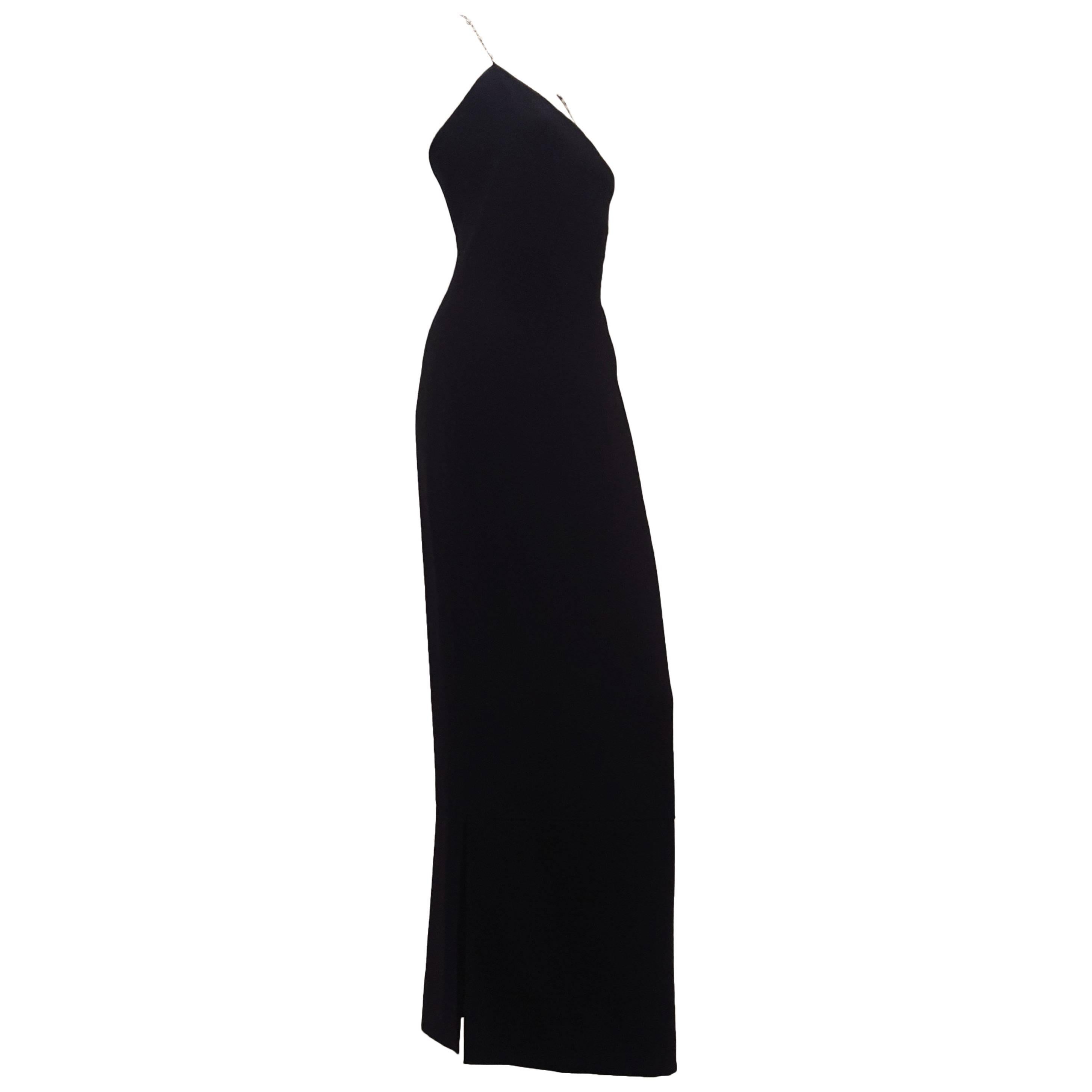 Chanel Black Crystal Gripoix Straps Long Dress 42