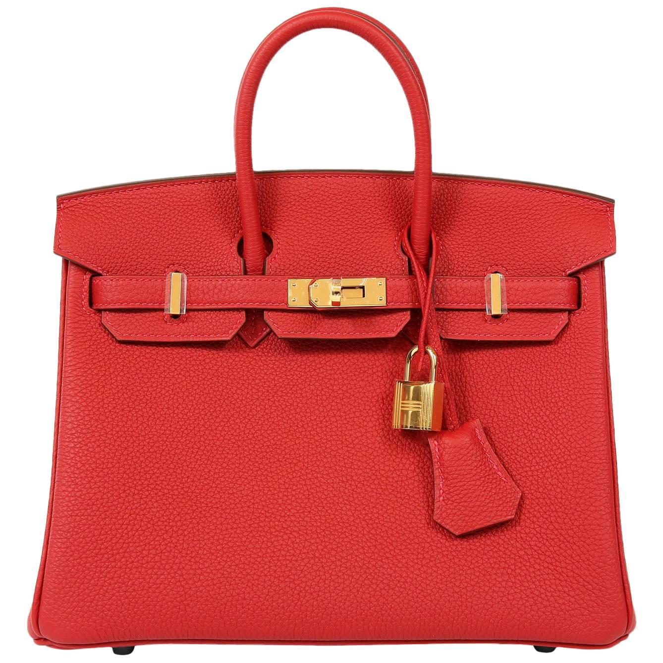 Hermès Rouge Garance Togo 25 cm Birkin Bag- Gold Hardware