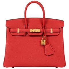 Hermès Rouge Garance Togo 25 cm Birkin Bag - Gold Hardware