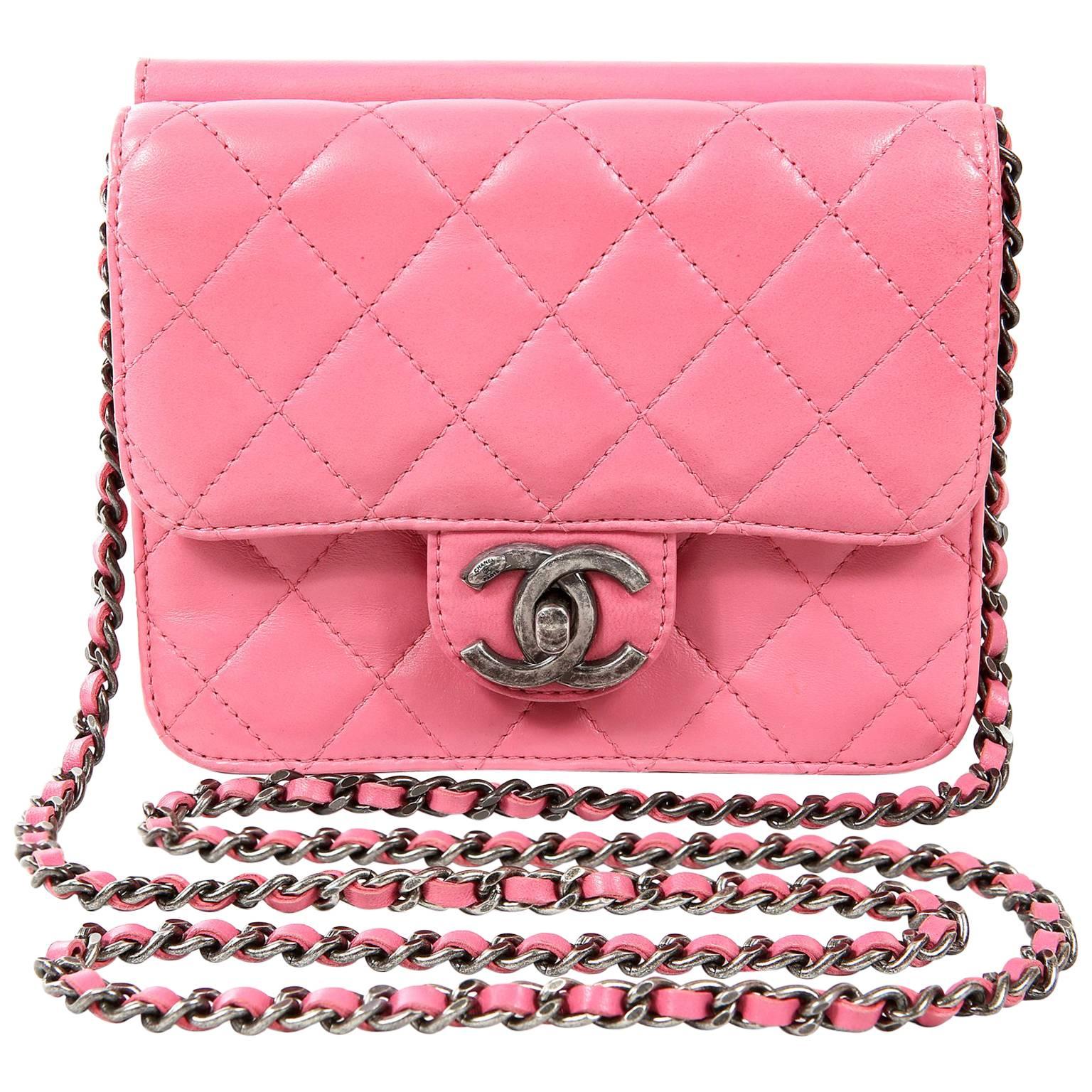 Chanel Pink Leather Mini Flap Crossbody Bag