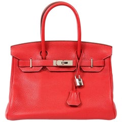 Hermès Rouge H Togo 30 cm Birkin Bag- Palladium Hardware