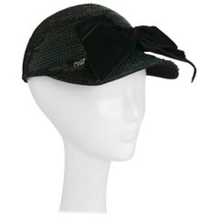 Eric Javits Black Sequin Cap with Velvet Bow, 1980s 