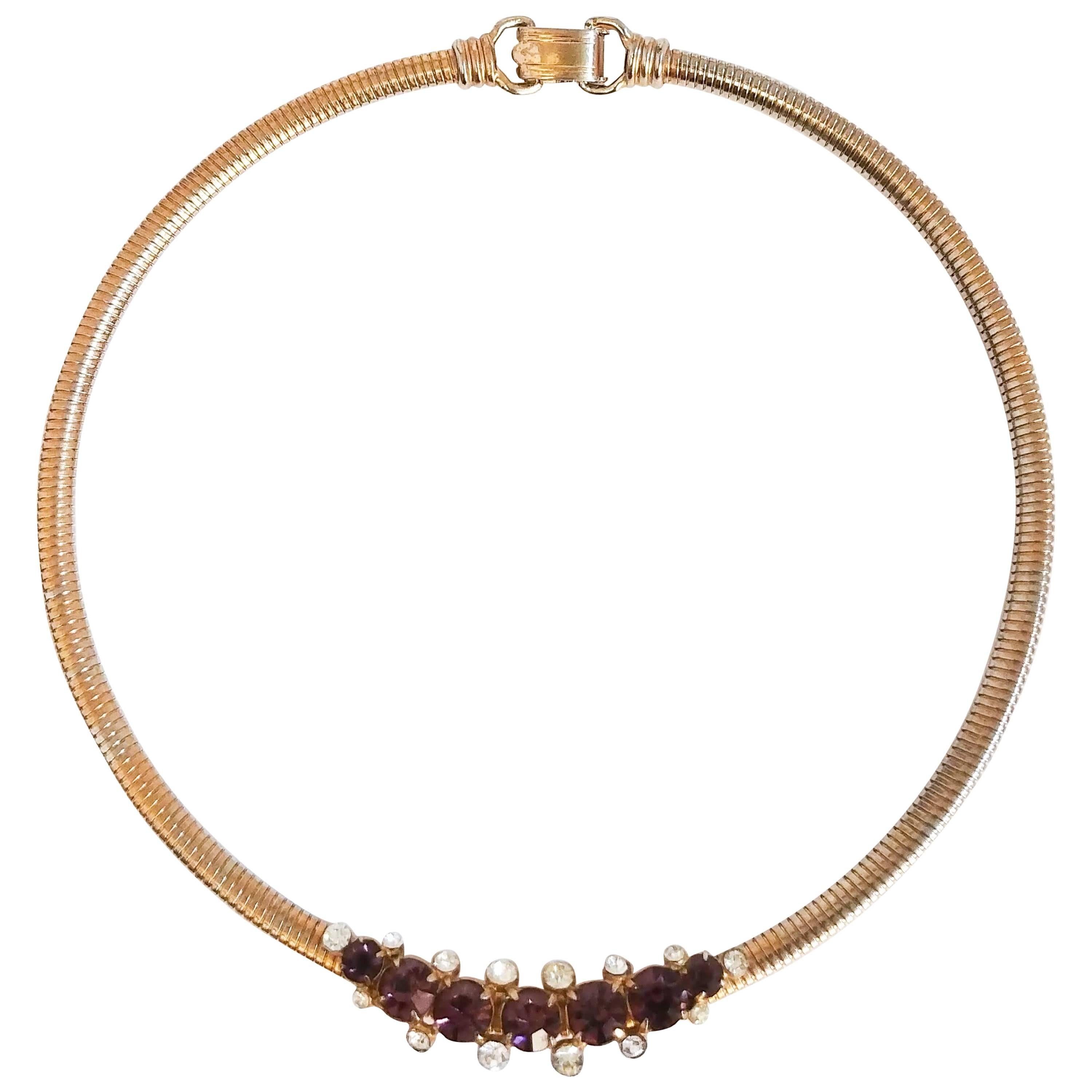 1970s Coro Gold-tone Choker Necklace w/ Purple Stones