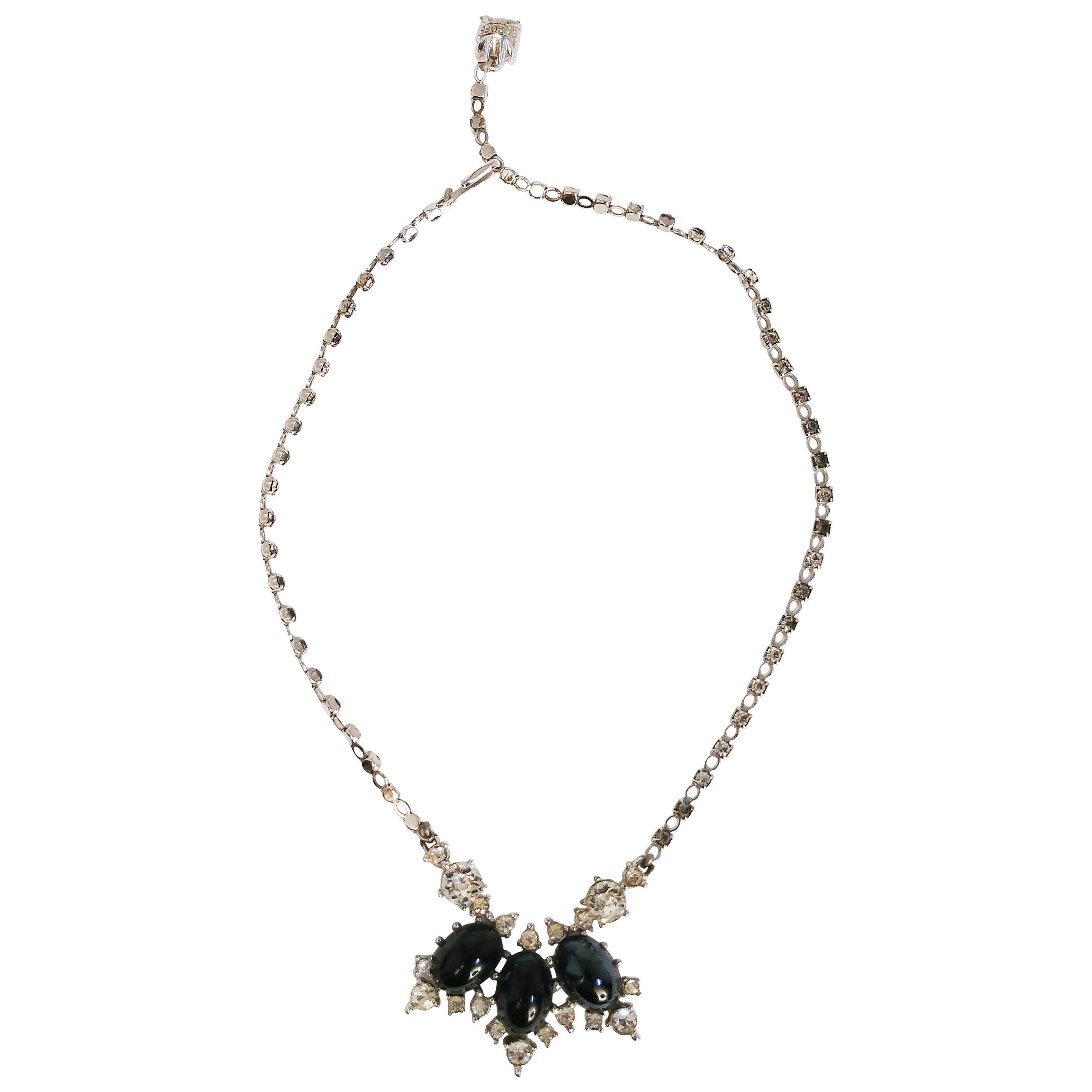 1960s Bogoff Black stone & clear rhinestone Necklace 