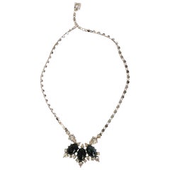 Vintage 1960s Bogoff Black stone & clear rhinestone Necklace