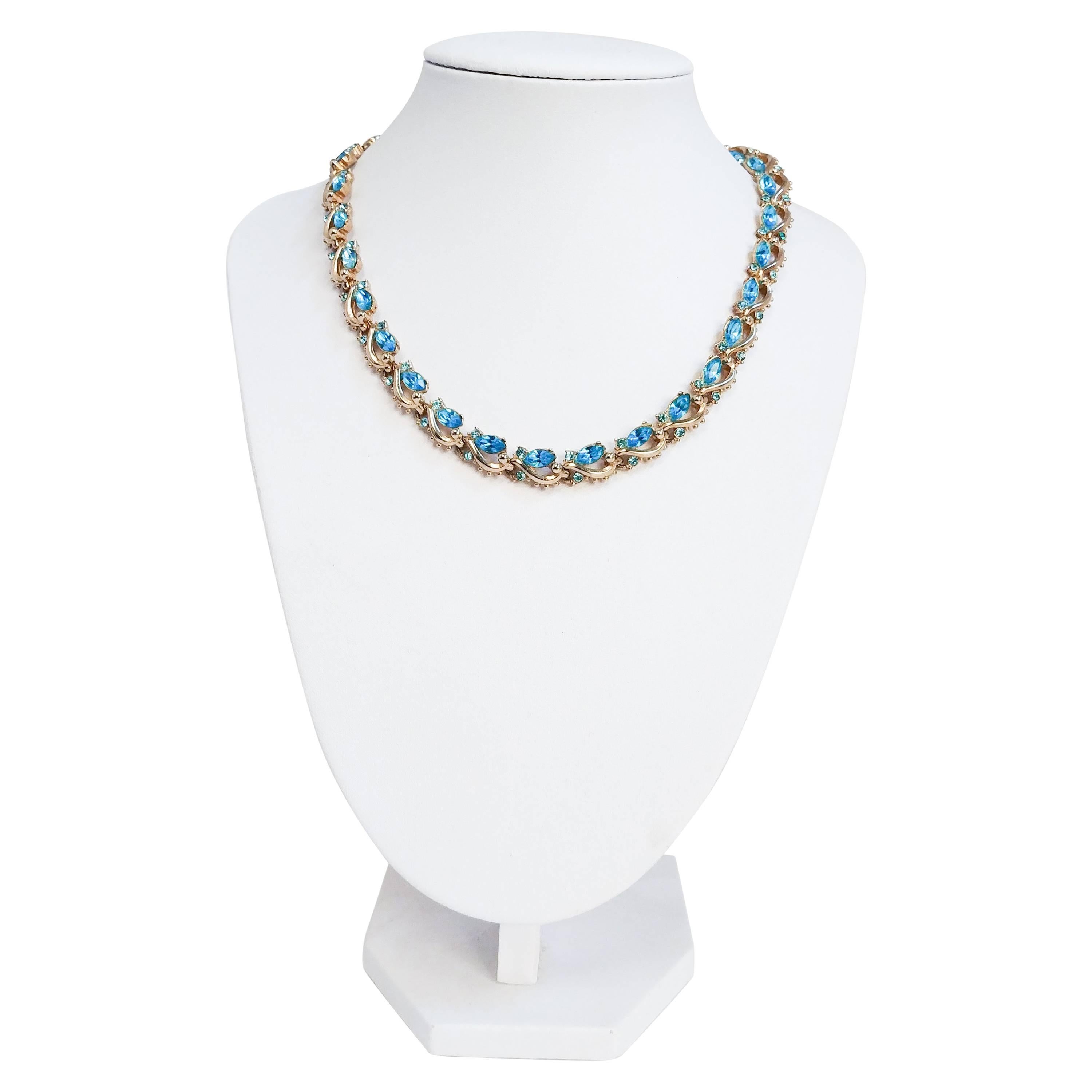 1960s Holly Craft Blue Stone & Gold-toned Necklace