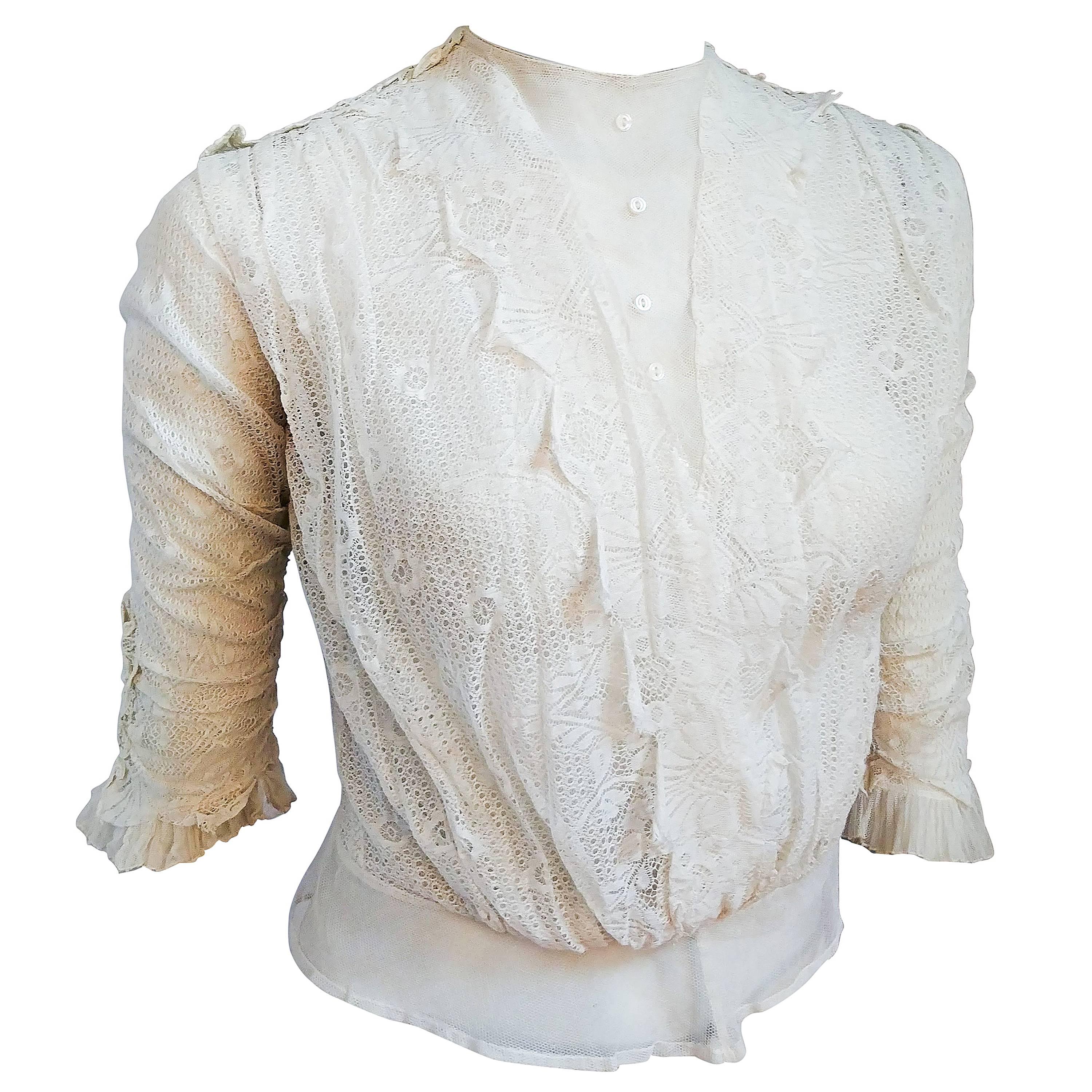 Edwardian White Lace Blouse For Sale
