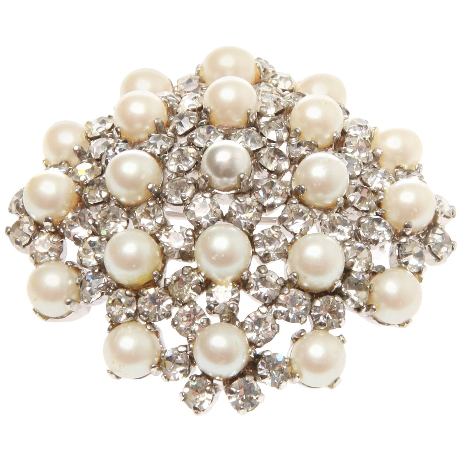 Christian Dior Crystal and Pearl Brooch