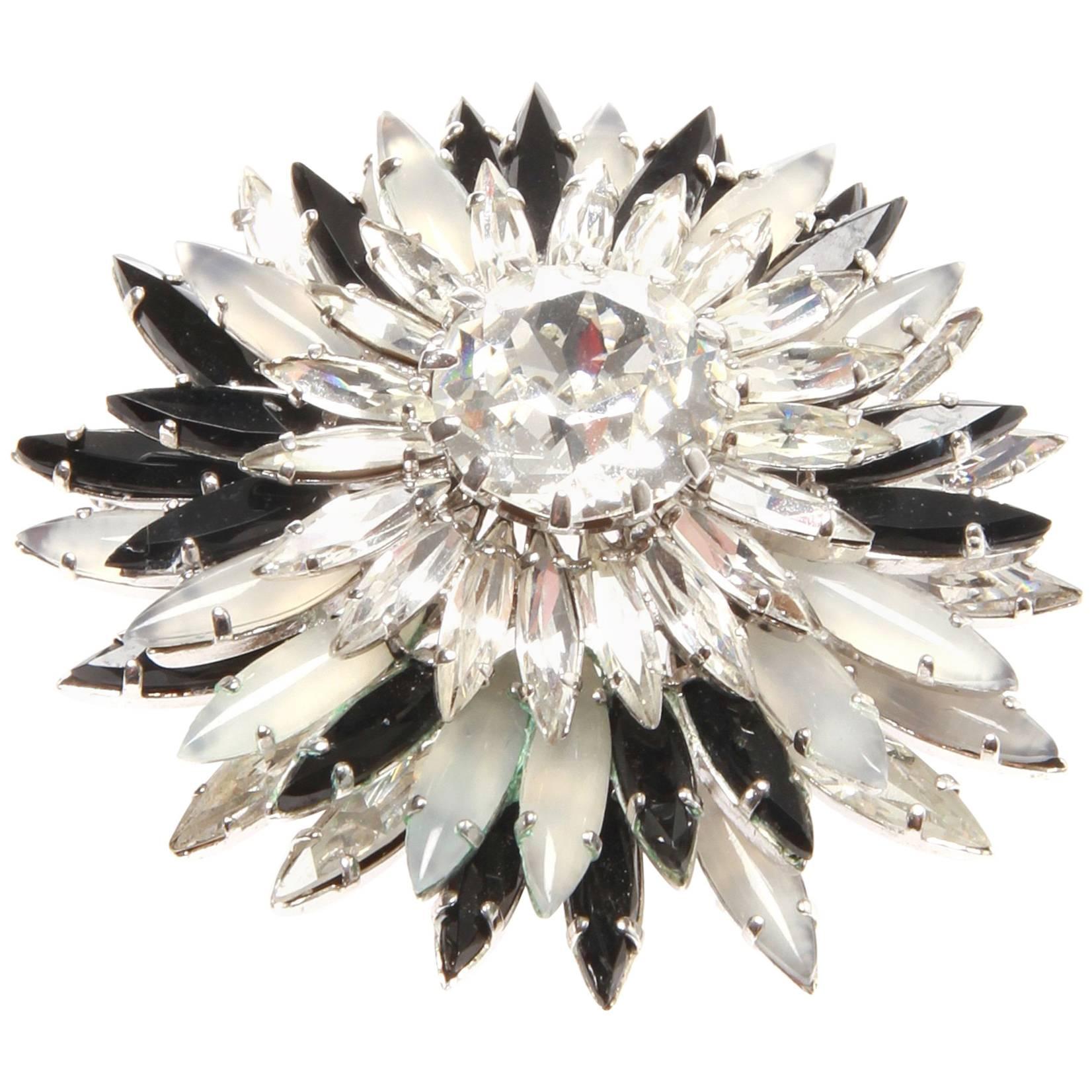 Christian Dior Black and White Flower Brooch