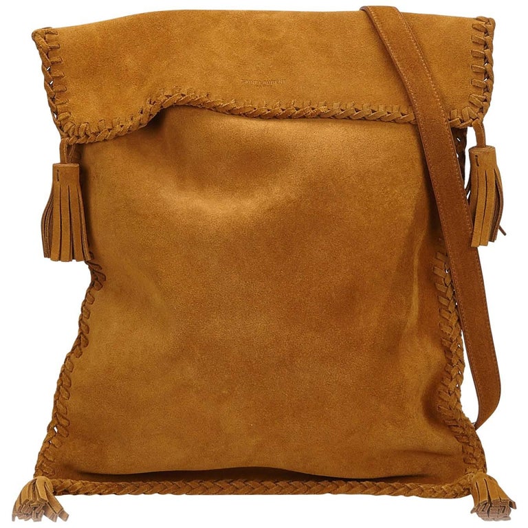 Saint Laurent Brown Suede with tassels flap shoulder crossbody bag at